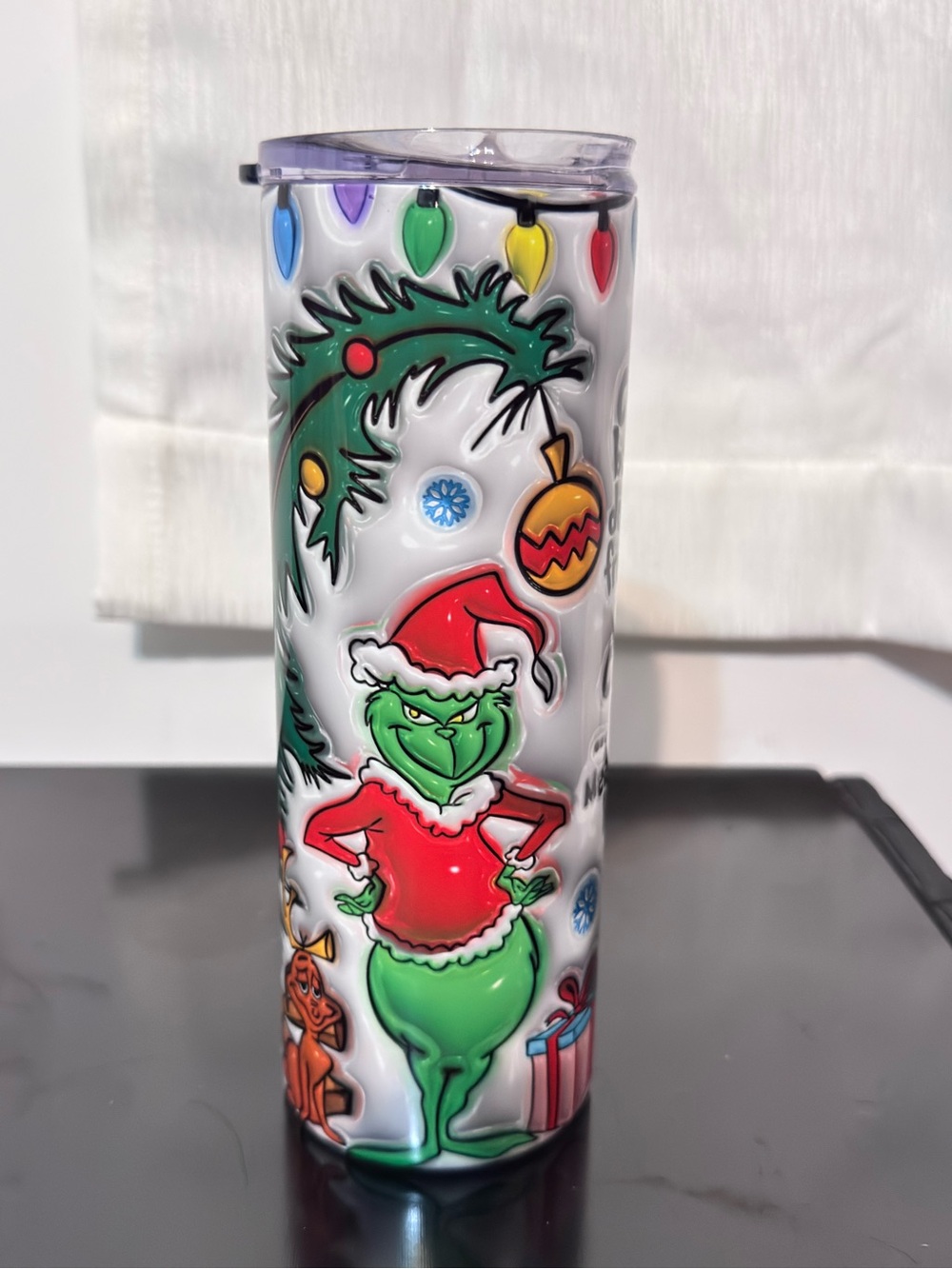 Holiday Grinch Decorative Travel Tumbler - White & Green